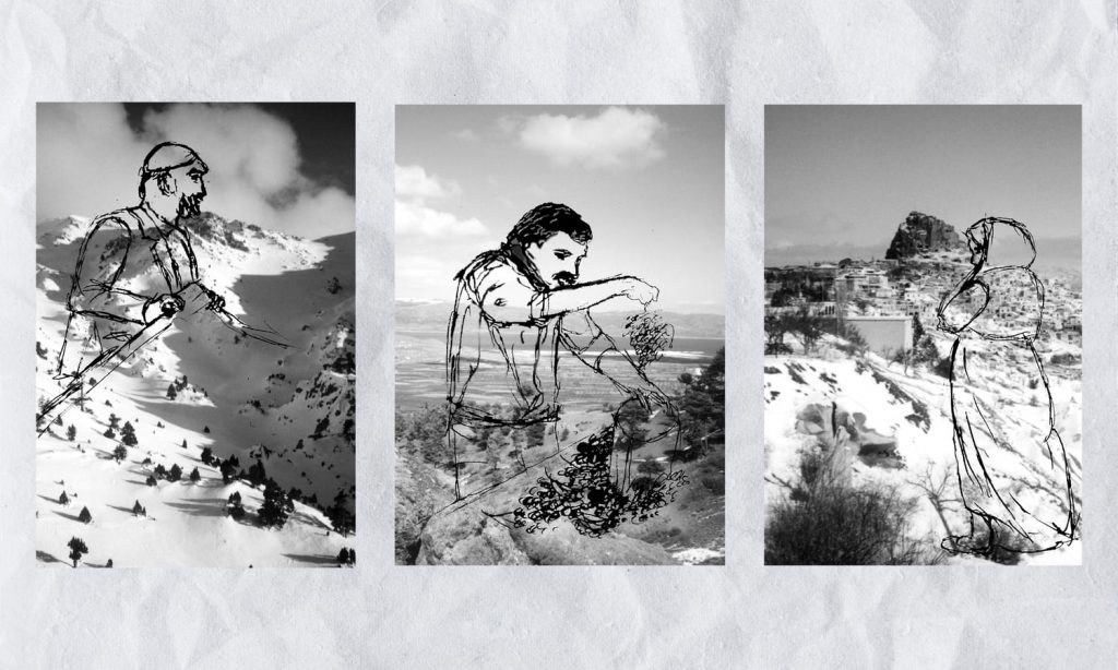 drei Fotos aus Kappadokien mit eingezeichneten Menschen